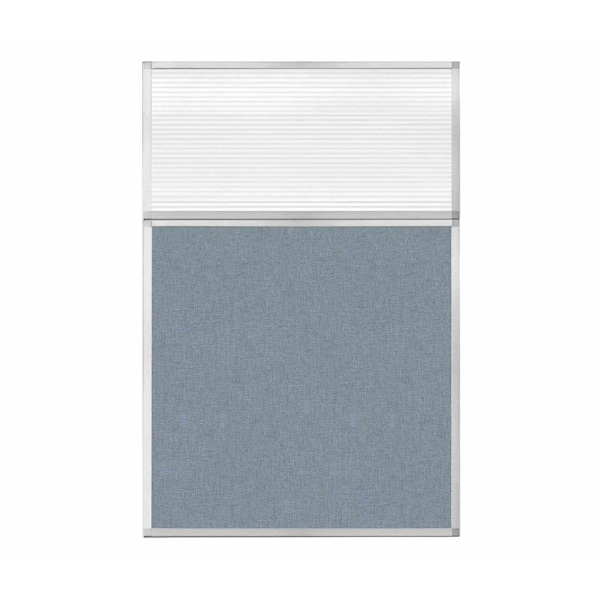 Hush Panel Configurable Cubicle Partition 4' x 6' W/ Window Powder Blue Fabric Clear Fluted Window